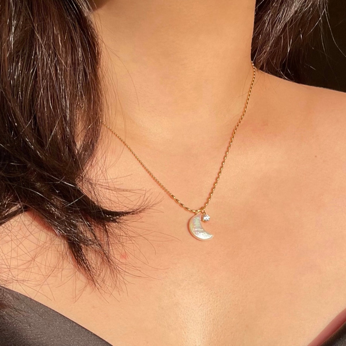 Collana Stella Luna con mini zircone bianco