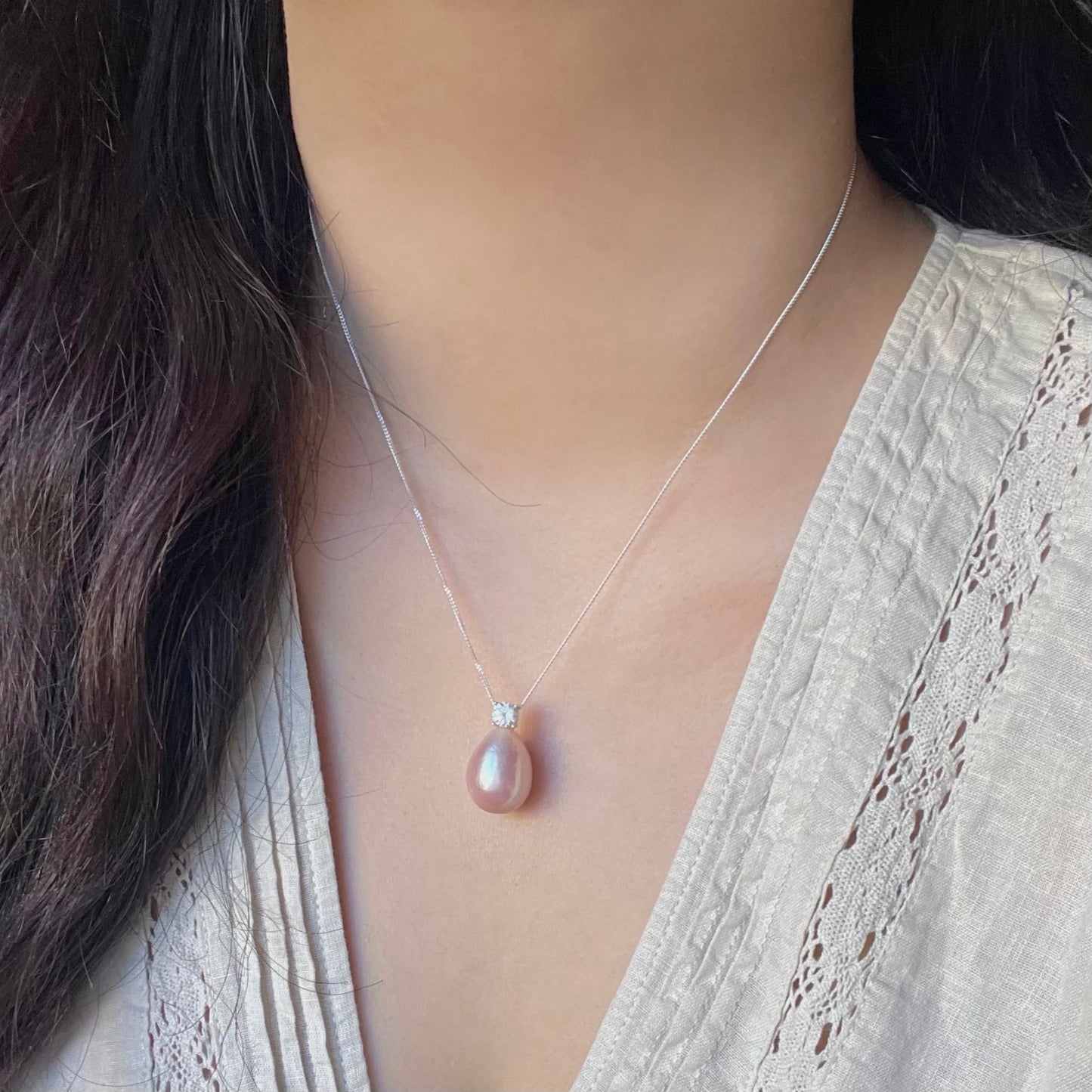 Collana Pink Dream con perla rosa a goccia