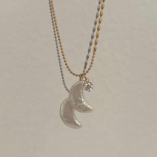 Collana Stella Luna con mini zircone bianco