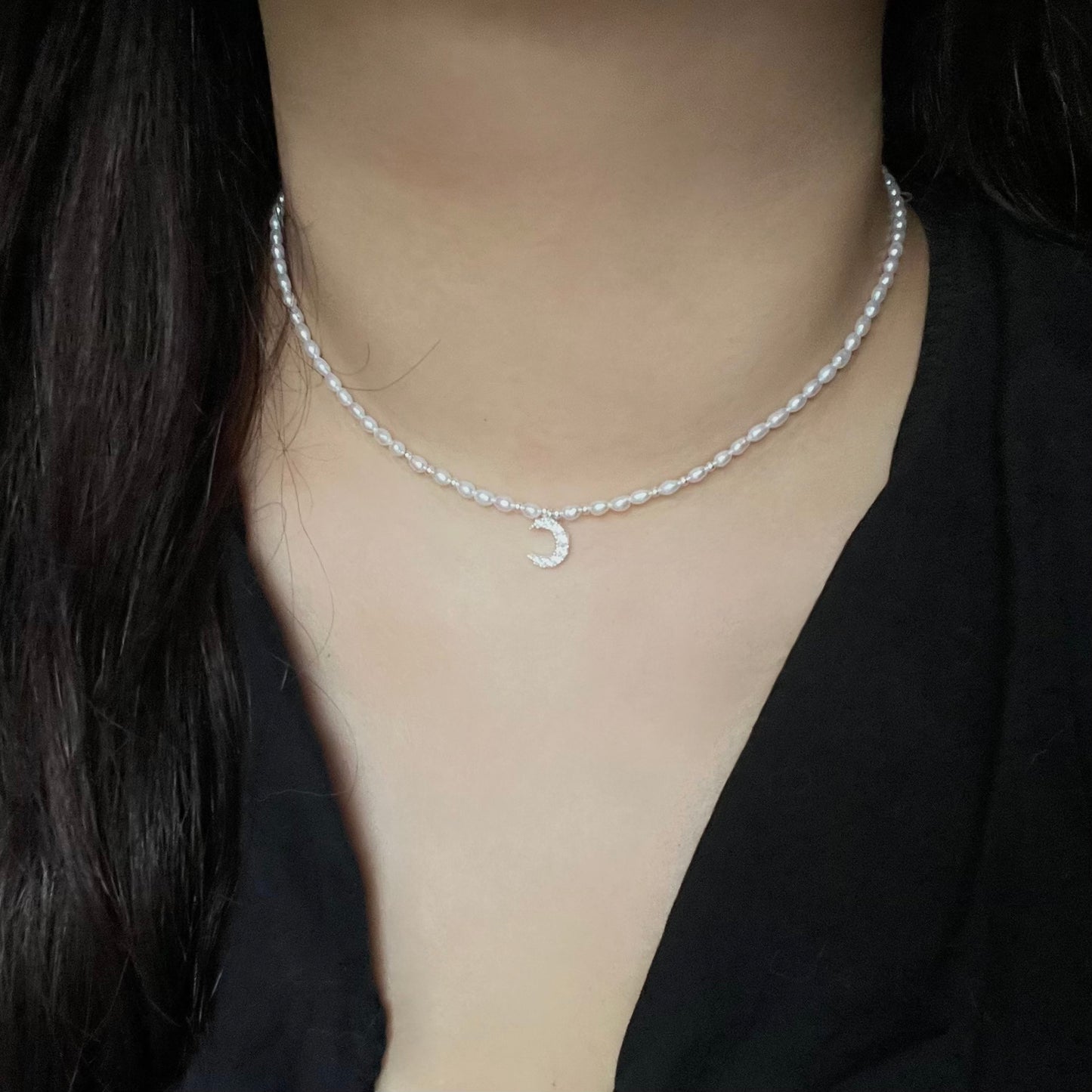 Collana perle con ciondolo Luna