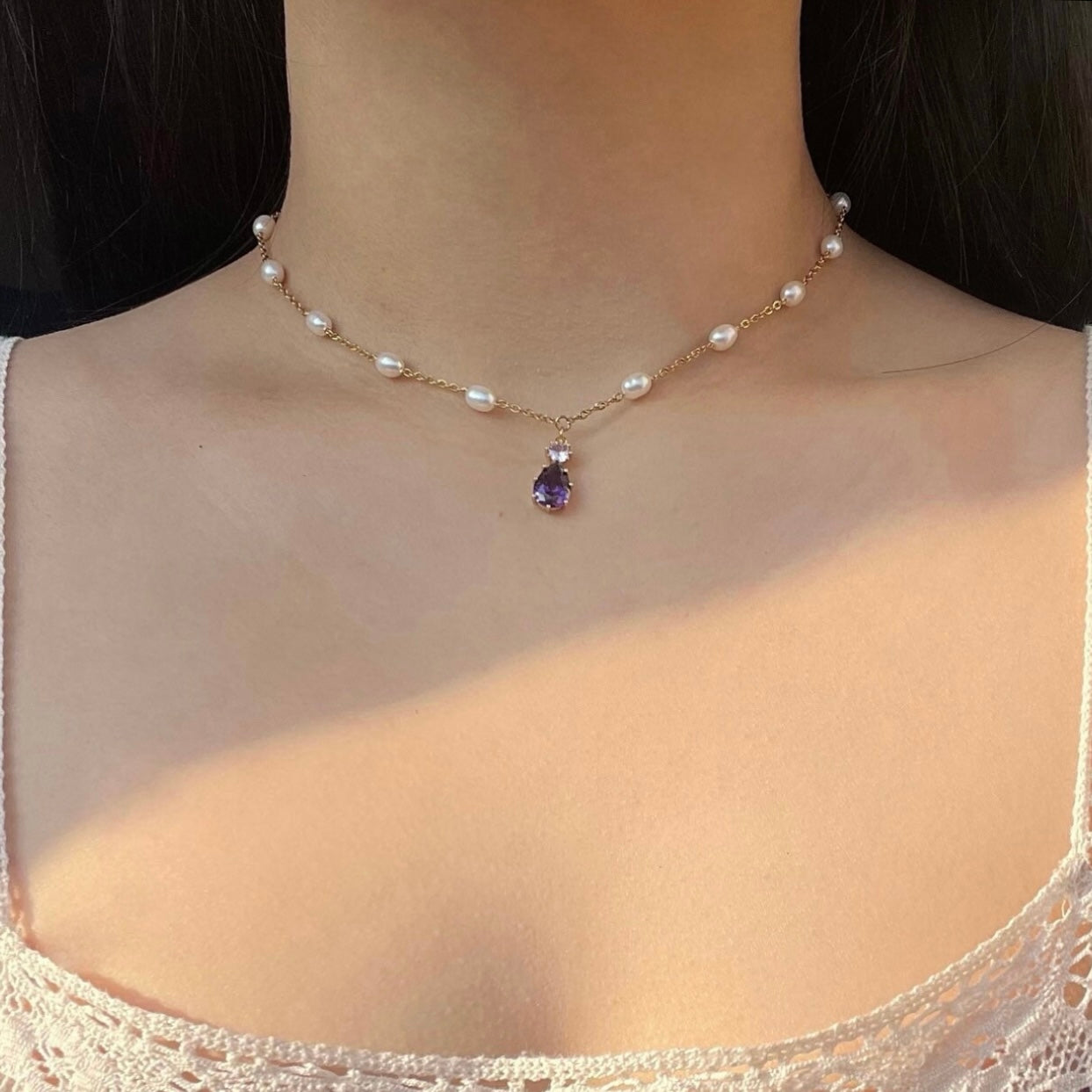 Choker Ophelia con zircone viola