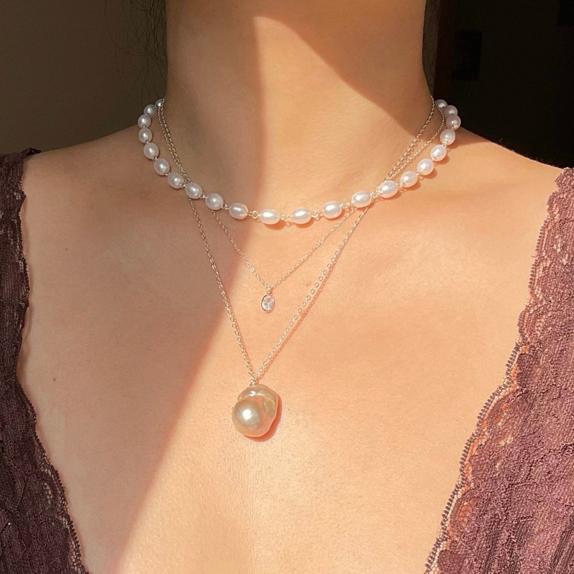 Collana perle con chiusura a T