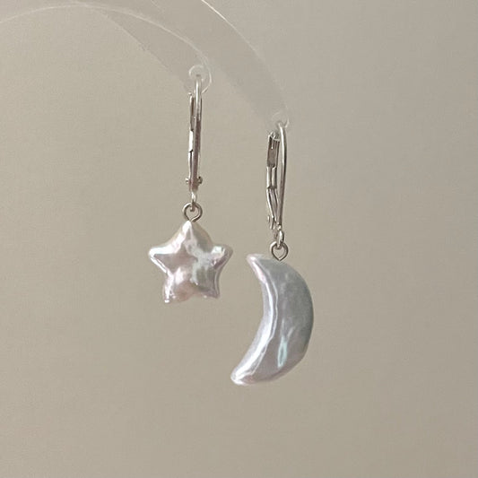 Orecchini irregolari con Stella e Luna